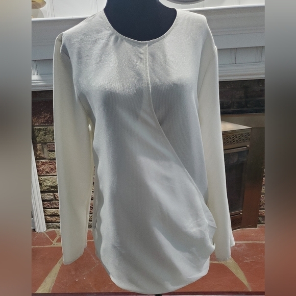 Mango Tops - Bundle Only: MANGO BASIC IVORY FAUX WRAP FRONT WHITE BLOUSE Size L.